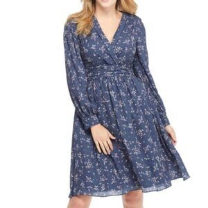 Gal Meets Glam Nanette Dress Women’s Size 4P Navy Blue Floral Crepe Wrap